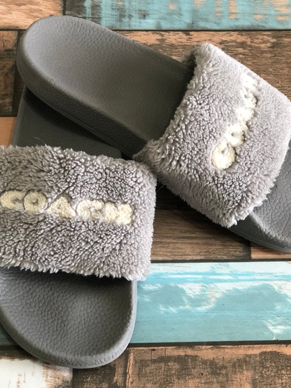 Coach Fuzzy Sport Slides Gray Women's Size 8
